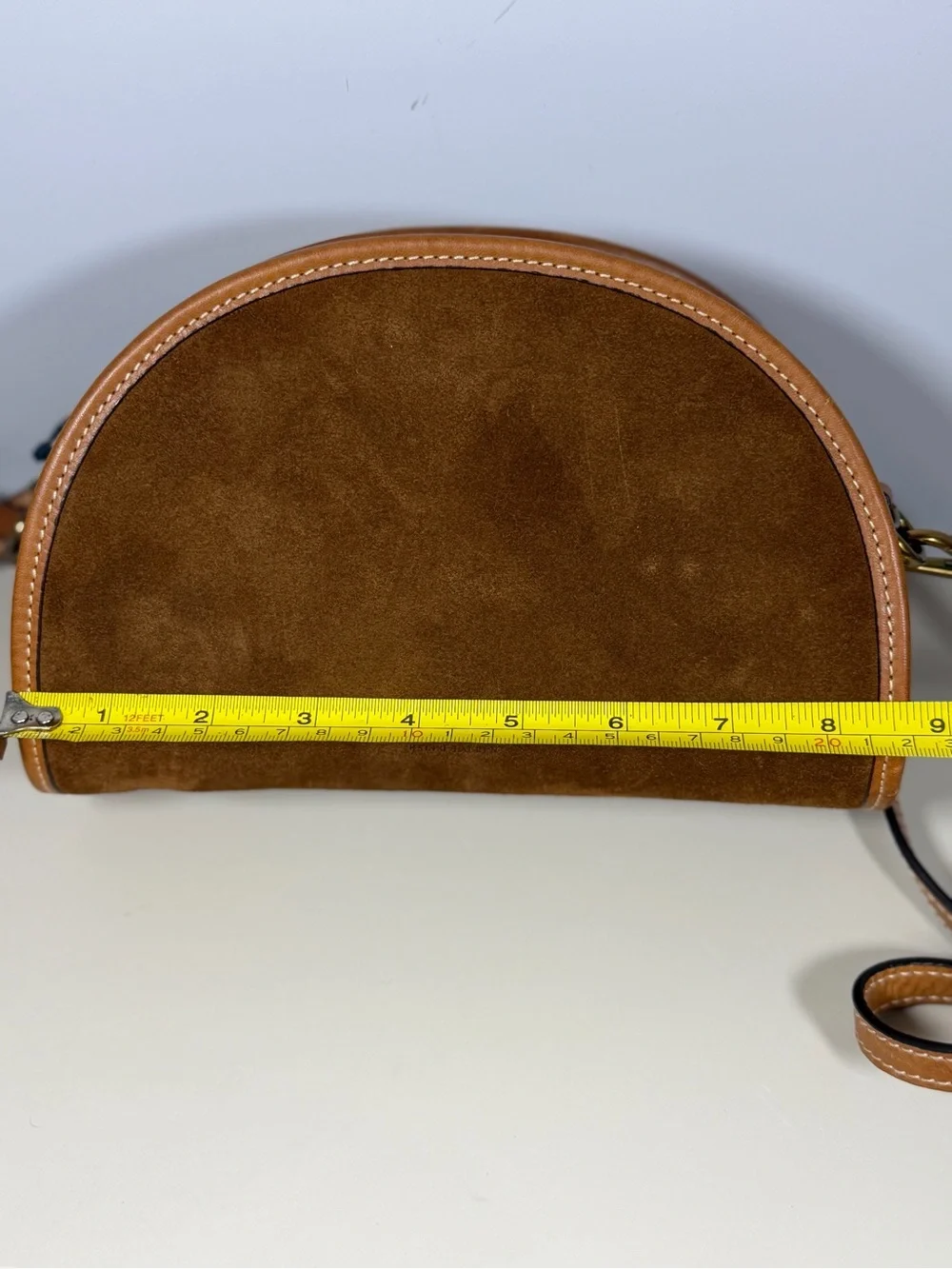 Polo by Ralph Lauren Brown Suede Half-Moon Crossbody with Tan Trim
